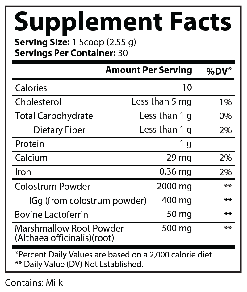 Colostrum 2000mg Supplement Facts panel
